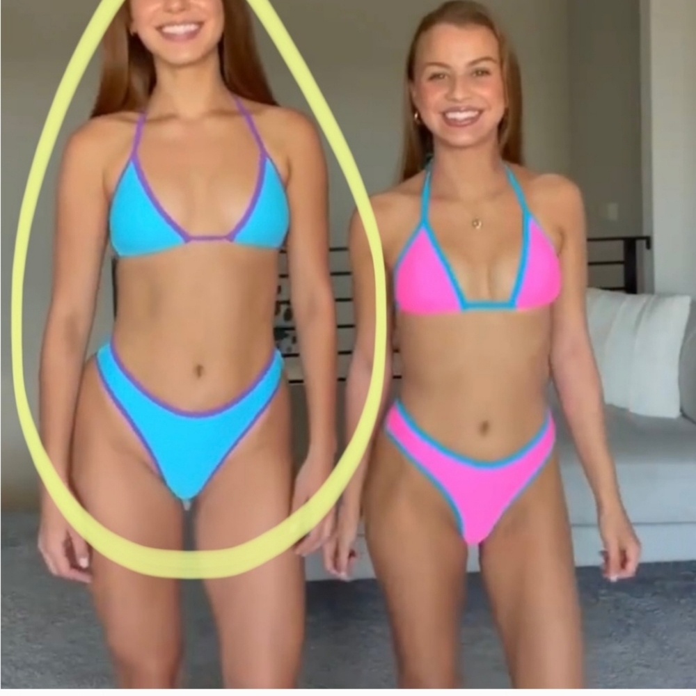 Blue Triangle Bikini Set with Contrast Trim